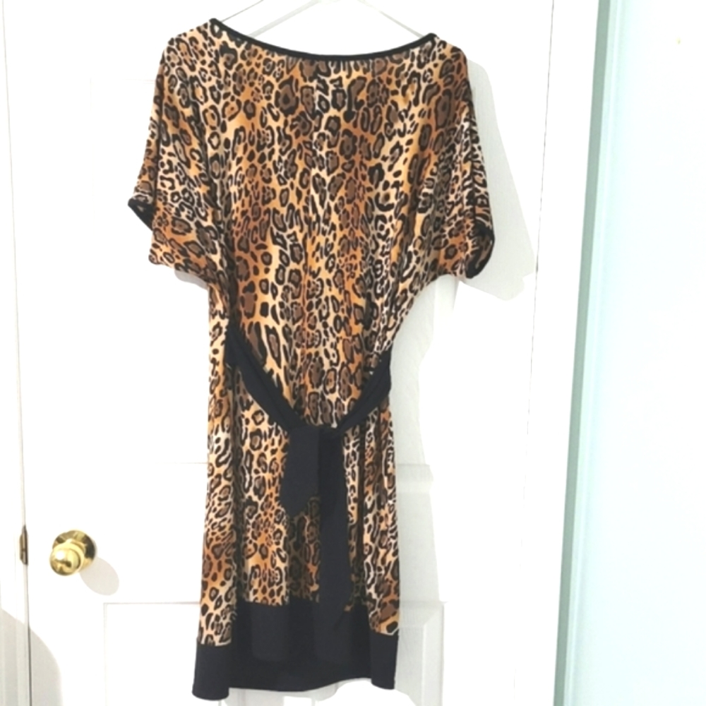 Tiana B. New York Women's Leopard Print Waist Tie Midi Dress Size XL